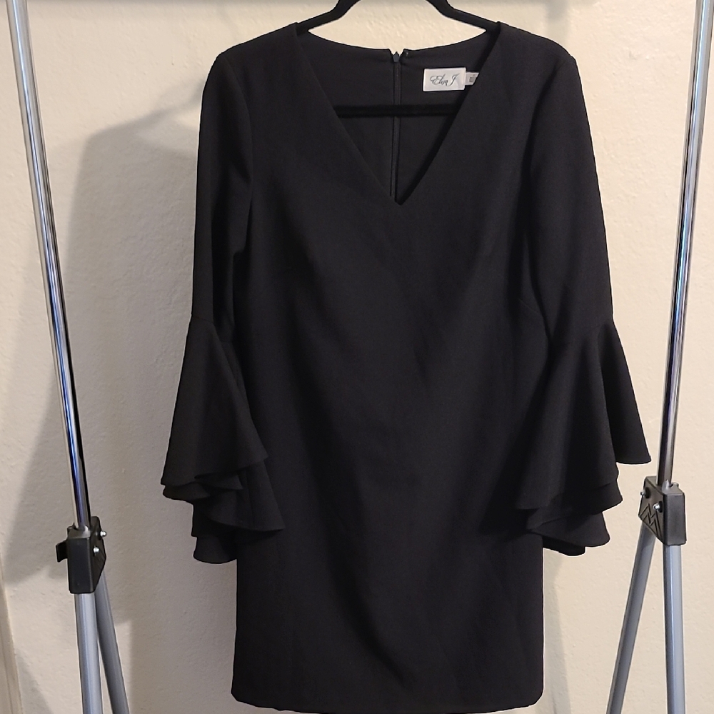 Eliza J Black Ruffled Bell Sleeve Cocktail Dress